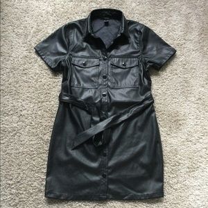 Faux Leather Button Down Dress